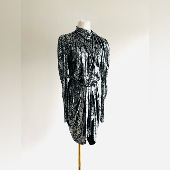 CHIC Isabel Marant silver leopard print mini lame long sleeve dress size 38 - Picture 1 of 13